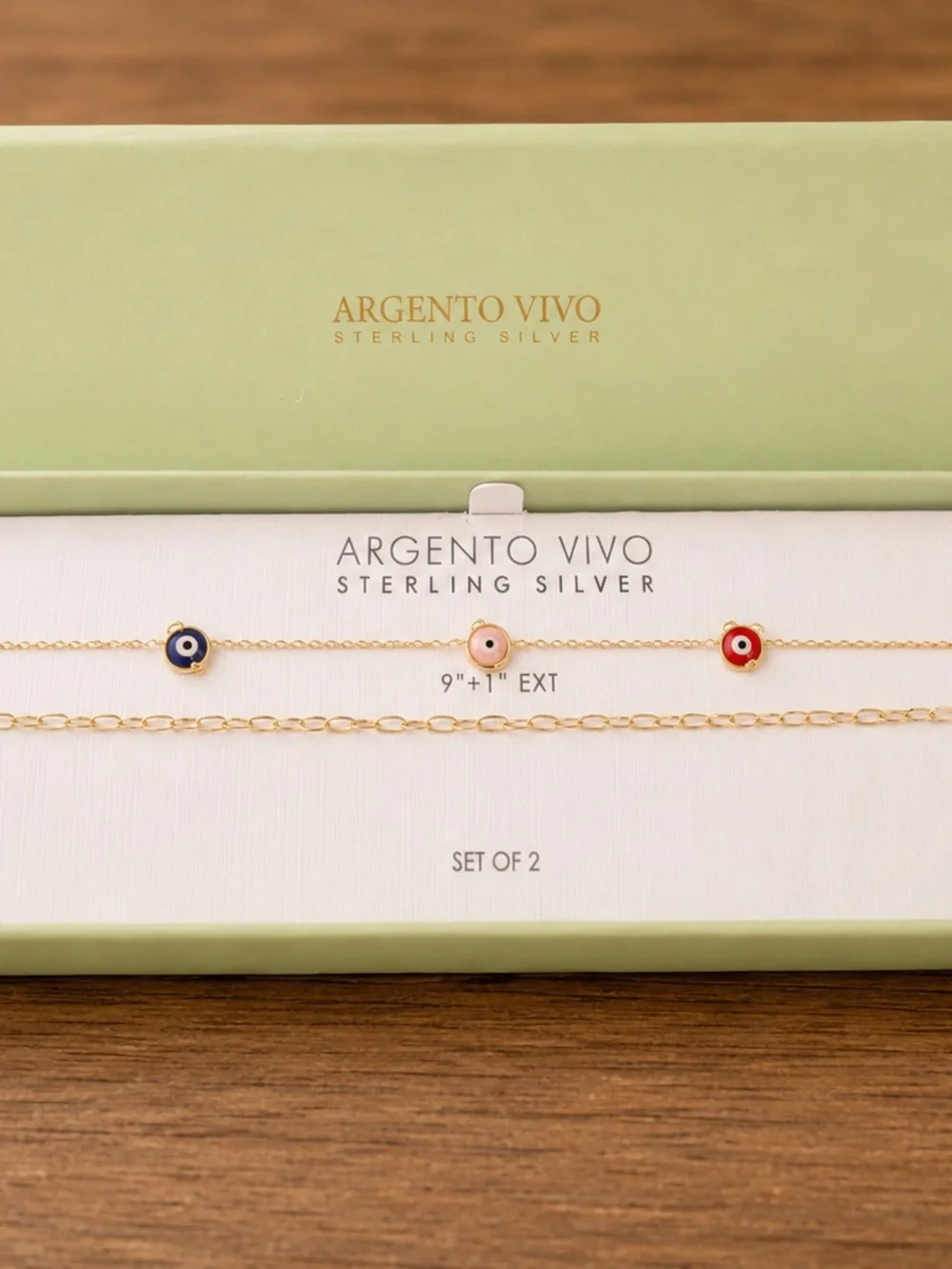 Argento Vivo Set of 2 Gold-Tone 925 Sterling Silver Anklets Evil Eye